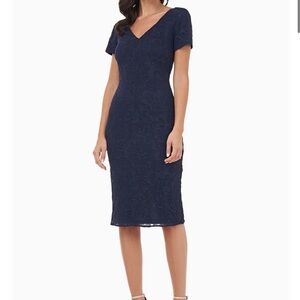 NWT JS collections V-Neck Cocktail Dress navy corded embroidery sz 14